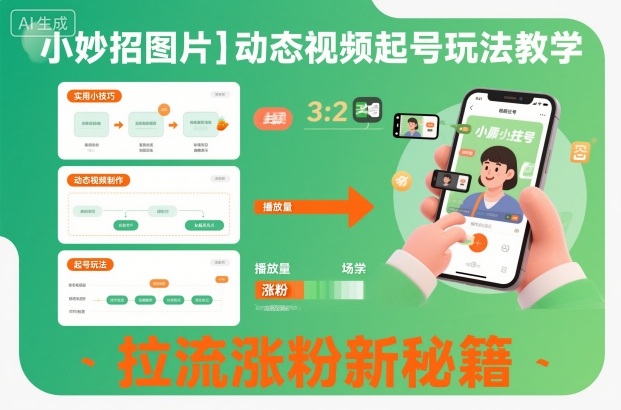 小妙招图片＋动态视频起号玩法教学，拉流涨粉新秘籍|淘骐网赚资源库