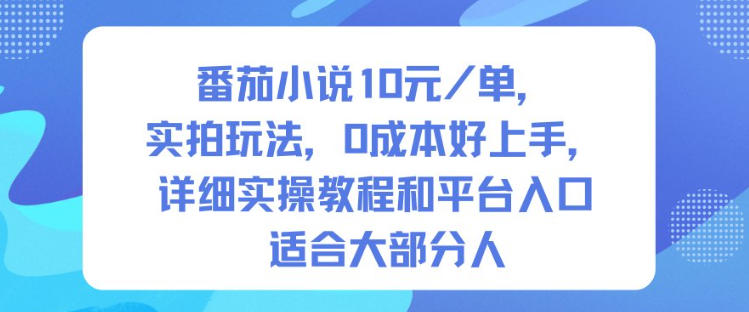 番茄小说10米每单,实拍玩法,0成本好上手,详细实操教程和平台入口适合大部分人|淘骐网赚资源库
