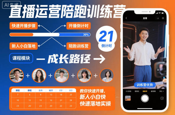 直播运营陪跑训练营，教你快速开播，新人小白快速落地实操|淘骐网赚资源库
