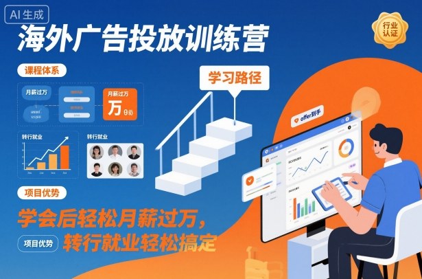 海外广告投放训练营,学会后轻松月薪过万,转行就业轻松搞定|淘骐网赚资源库