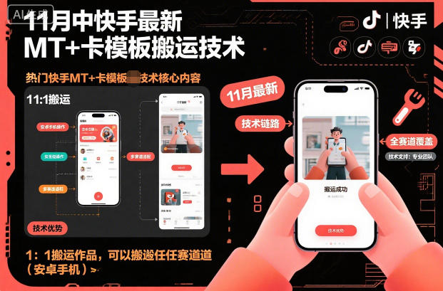 11月中快手最新MT+卡模板搬运技术,1:1搬运作品,可以搬运任何赛道(安卓手机)|淘骐网赚资源库