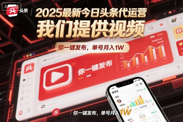 2025最新今日头条代运营，我们提供视频，你一键发布，单号月入1W【揭秘】|淘骐网赚资源库
