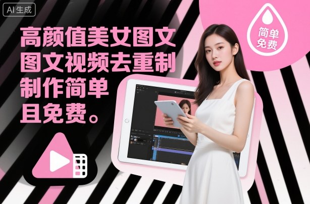 高颜值美女图文视频去重制作教学，制作简单且免费|淘骐网赚资源库