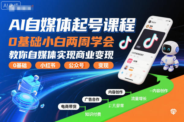 AI自媒体起号课程,0基础小白两周学会,教你自媒体实现商业变现-第一资源库