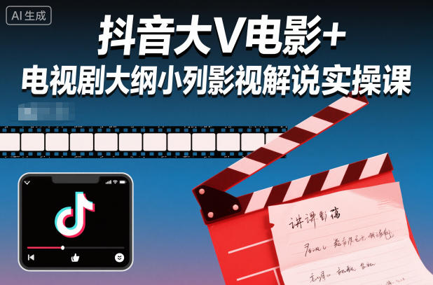 抖音大V电影+电视剧大纲小列影视剧解说实操课|淘骐网赚资源库