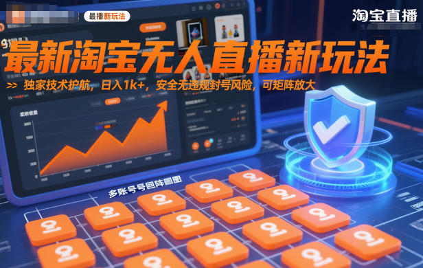 最新淘宝无人直播新玩法,独家技术护航,日入1k+,安全无违规封号风险,可矩阵放大【揭秘】-第一资源库