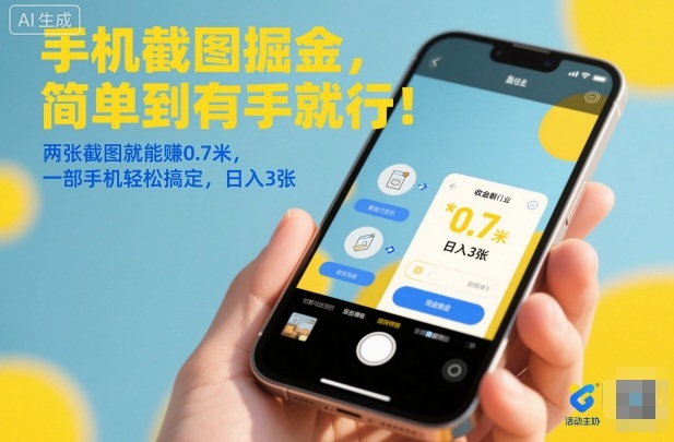 手机截图掘金,简单到有手就行!两张截图就能賺0.7米,一部手机轻松搞定,日入3张【揭秘】|淘骐网赚资源库