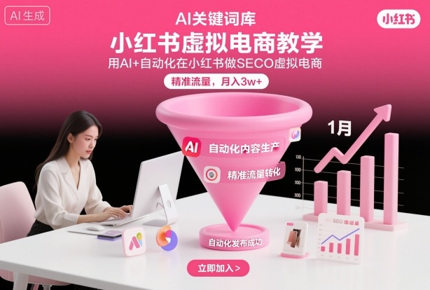 小红书虚拟电商项目,用AI+自动化在小红书做SEO虚拟电商,精准流量,月入3w+|淘骐网赚资源库