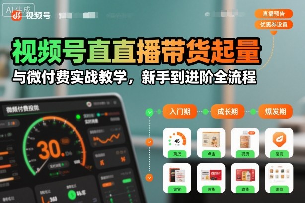 视频号直播带货起量与微付费实战教学，新手到进阶全流程|淘骐网赚资源库