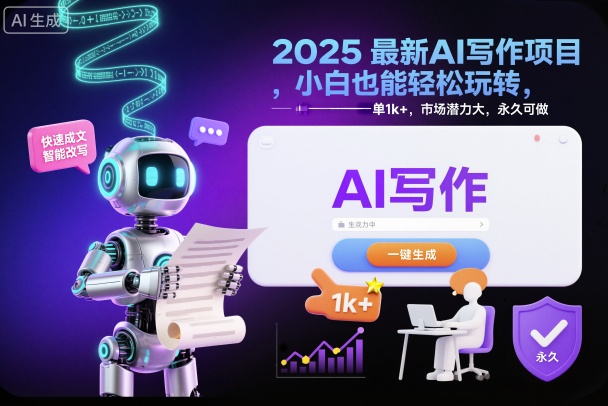 2025最新AI写作项目,小白也能轻松玩转,一单1k+,市场潜力大,永久可做|淘骐网赚资源库