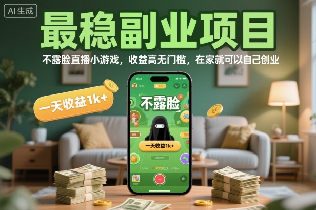 最稳副业项目,不露脸直播小游戏,收益高无门槛,一天收益1k+,在家就可以自己创业【揭秘】|淘骐网赚资源库