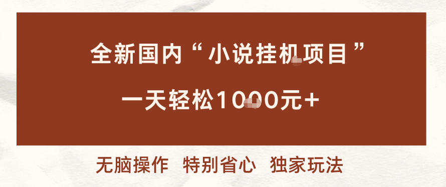 全新国内小说挂G项目，多窗口无脑跑，一天轻松1k+，特别省心【揭秘】-第一资源库