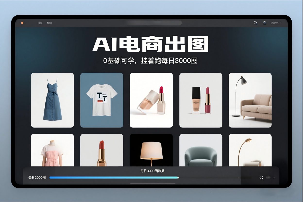 AI电商出图，0基础可学，挂着跑每日3000图-第一资源库