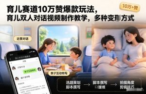 育儿赛道10万赞爆款玩法,育儿双人对话视频制作教学,多种变现方式-第一资源库