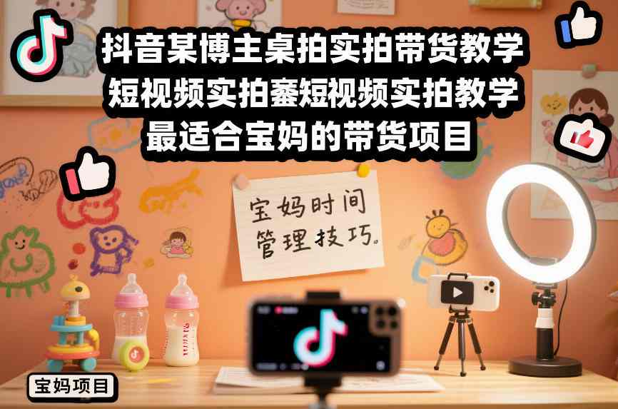 抖音某博主桌拍实拍带货教学，短视频实拍教学，最适合宝妈的带货项目-第一资源库