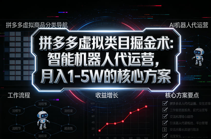 拼多多虚拟类目掘金术：智能机器人代运营，月入1-5W的核心方案【揭秘】-第一资源库