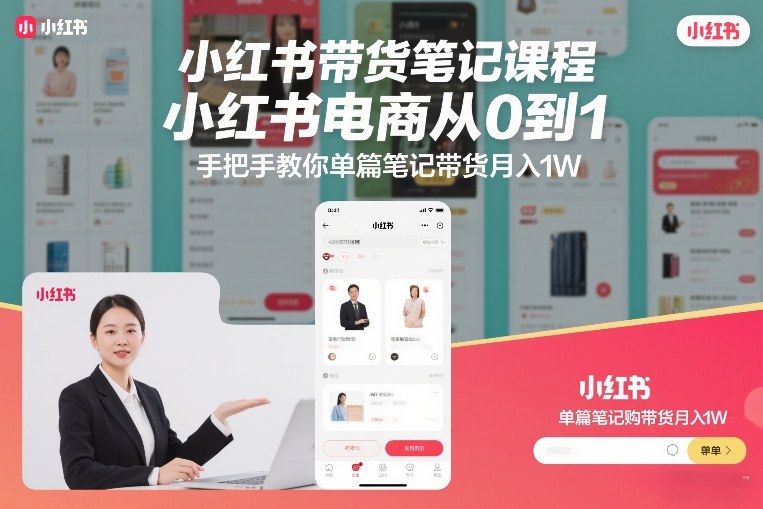 小红书带货笔记课程，小红书电商从0到1，手把手教你单篇笔记带货月入1W-第一资源库