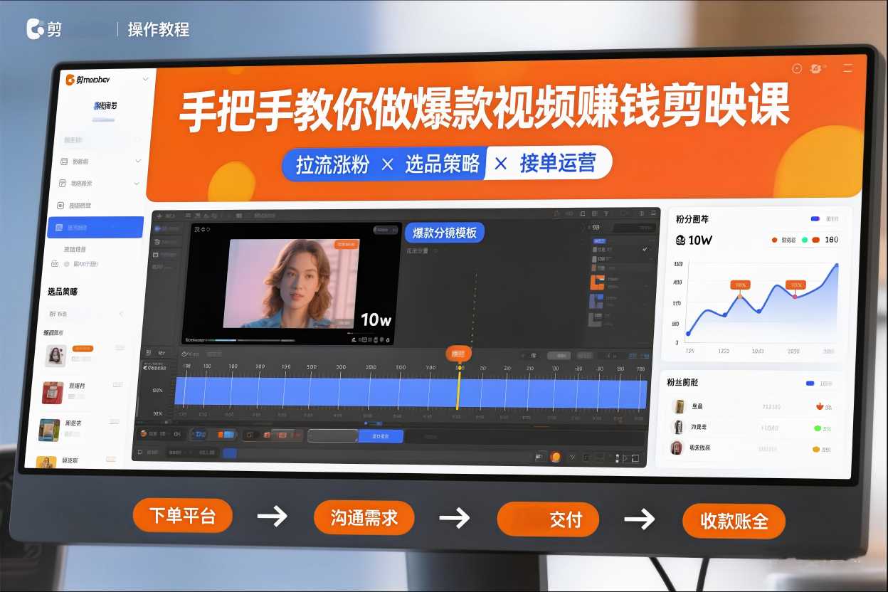 手把手教你做爆款视频赚钱剪映课，手把手教学拉流涨粉、选品策略和接单运营（更新2026）-第一资源库
