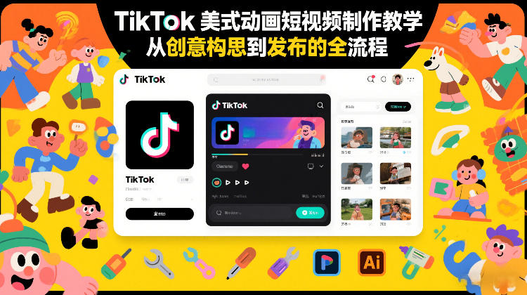 TikTok美式动画短视频制作教学,从创意构思到发布的全流程|淘骐网赚资源库