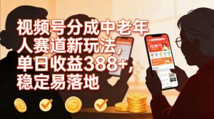 视频号分成中老年人赛道新玩法，单日收益388，稳定易落地-第一资源库