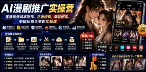 AI漫剧推广实操营|零基础低成本制作、正版授权、爆款剧本、剪辑运镜全变现实战课|淘骐网赚资源库