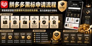 拼多多黑标申请流程,帮助商家获取流量倾斜与活动优先资格,助力品牌溢价与转化|淘骐网赚资源库
