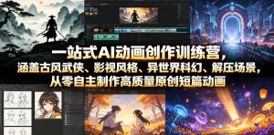 一站式AI动画创作训练营,涵盖古风武侠、影视风格、异世界科幻、解压场景,从零自主制作高质量原创短篇动画|淘骐网赚资源库