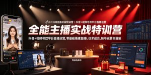 全能主播实战特训营|抖音+视频号双平台直播运营,零基础搭建直播间、精准选品、话术成交、账号运营全落地|淘骐网赚资源库