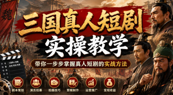 三国真人短剧实操教学，带你一步步掌握真人短剧的实战方法|淘骐网赚资源库
