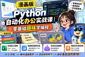 漫画版Python自动化办公实战课|零基础趣味学编程,全场景办公提效、批量搞定报表文档、解放双手进阶职场|淘骐网赚资源库
