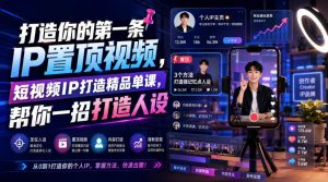 打造你的第一条IP置顶视频，短视频IP打造精品单课，帮你一招打造人设|淘骐网赚资源库