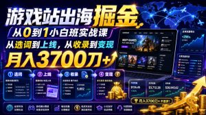 游戏站出海掘金从0到1小白实战课，从选词到上线，从收录到变现，月入3700刀+|淘骐网赚资源库