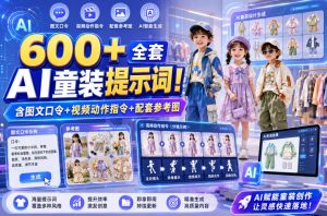 600+全套AI童装提示词!含图文口令+视频动作指令+配套参考图,Word-Excel规整分类,童装电商、种草无脑量产内容!|淘骐网赚资源库