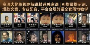 资深大佬影视剧解说精选独家课｜AI增量提示词、爆款文案、专业配音、平台合规剪辑全套落地教学|淘骐网赚资源库