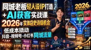 同城老板轻人设IP打造+AI获客实战课，2026年实体店史诗级机会，低成本撬动抖音-视频号-小红书同城流量|淘骐网赚资源库
