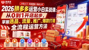 2026拼多多运营小白实战课：从0到1开店起步，掌握选品、流量、推广、爆款打造全流程运营方法|淘骐网赚资源库