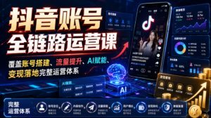 抖音账号全链路运营课,覆盖账号搭建、流量提升、AI赋能、变现落地完整运营体系|淘骐网赚资源库