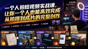 一个人拍短视频实战课,让你一个人也能高效完成从拍摄到成片的完整创作|淘骐网赚资源库