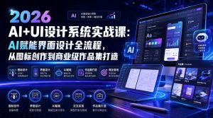 2026 AI+UI设计系统实战课：AI赋能界面设计全流程，从图标创作到商业级作品集打造|淘骐网赚资源库