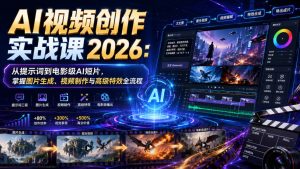 AI视频创作实战课2026：从提示词到电影级AI短片，掌握图片生成、视频制作与高级特效全流程|淘骐网赚资源库