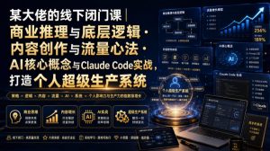 某大佬的线下闭门课|商业推理与底层逻辑・内容创作与流量心法・AI核心概念与Claude Code实战,打造个人超级生产系统【录音+图片】|淘骐网赚资源库