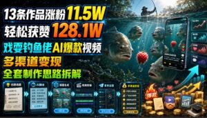 13条作品涨粉11.5W,轻松获赞128.1W,戏耍钓鱼佬AI爆款视频,多渠道变现,全套制作思路拆解|淘骐网赚资源库