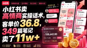 小红书卖高情商实操话术,客单价36.8,349篇笔记卖了11w+!|淘骐网赚资源库