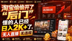 淘宝偷偷开了“后门”,懂的人已经日入2K+了,无人直播无违规,一台电脑=一家24小时营业的线上门店【揭秘】|淘骐网赚资源库