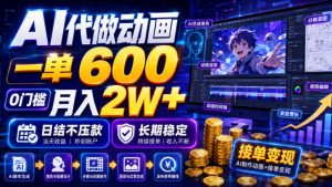 AI代做动画,一单600,0门槛月入2W+,日结不压款,长期稳定【揭秘】|淘骐网赚资源库
