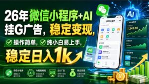 26年微信小程序+AI挂G广告,稳定变现,操作简单,纯小白易上手,稳定日入1k【揭秘】|淘骐网赚资源库