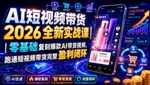 AI短视频带货2026全新实战课|零基础复刻爆款AI带货视频,跑通短视频带货完整盈利闭环|淘骐网赚资源库