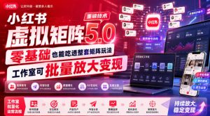 小红书虚拟矩阵5.0重磅技术,零基础也能吃透整套矩阵玩法,工作室可批量放大变现|淘骐网赚资源库