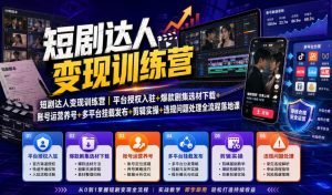 短剧达人变现训练营｜平台授权入驻+爆款剧集选材下载+账号运营养号+多平台挂载发布+剪辑实操+违规问题处理全流程落地课|淘骐网赚资源库