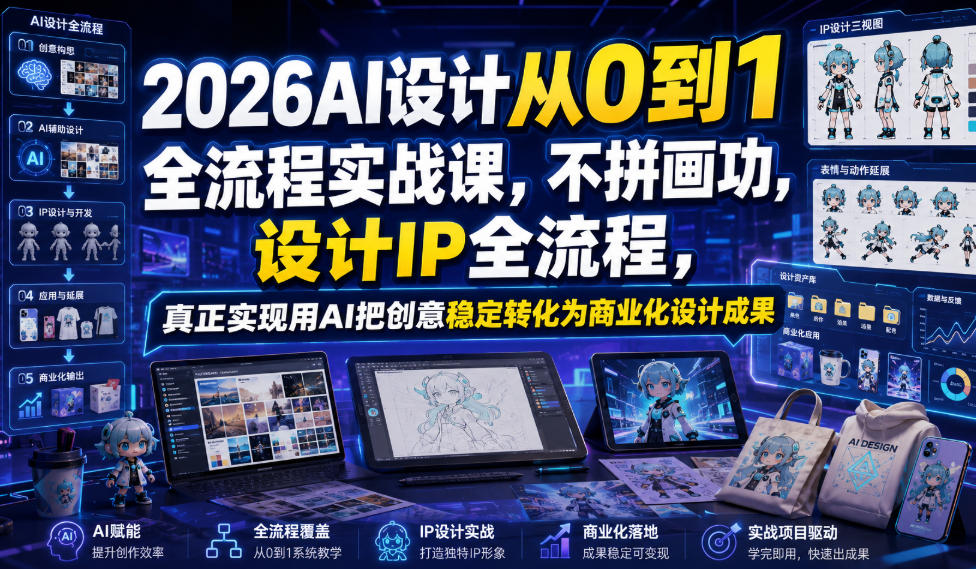 2026AI设计从0到1全流程实战课，不拼画功，设计IP全流程，真正实现用AI把创意稳定转化为商业化设计成果|淘骐网赚资源库